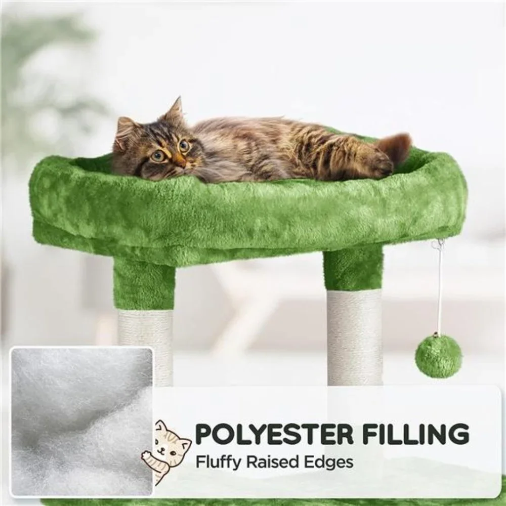 63in Multi-Level Tall Cat Tree w/Sisal-Covered Scratching Posts & Condo, Green